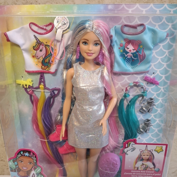 Mattel Barbie Fantasy Hair Doll with Mermaid & Unicorn Looks - Picture 3 of 5